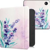 kwmobile hoes geschikt voor Kobo Libra 2 - Magnetische sluiting - E reader cover in paars / turquoise / paars - Lavendelbloemen design