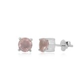 SilverGems Zilveren oorstekers met facet geslepen ronde rozenkwarts edelstenen