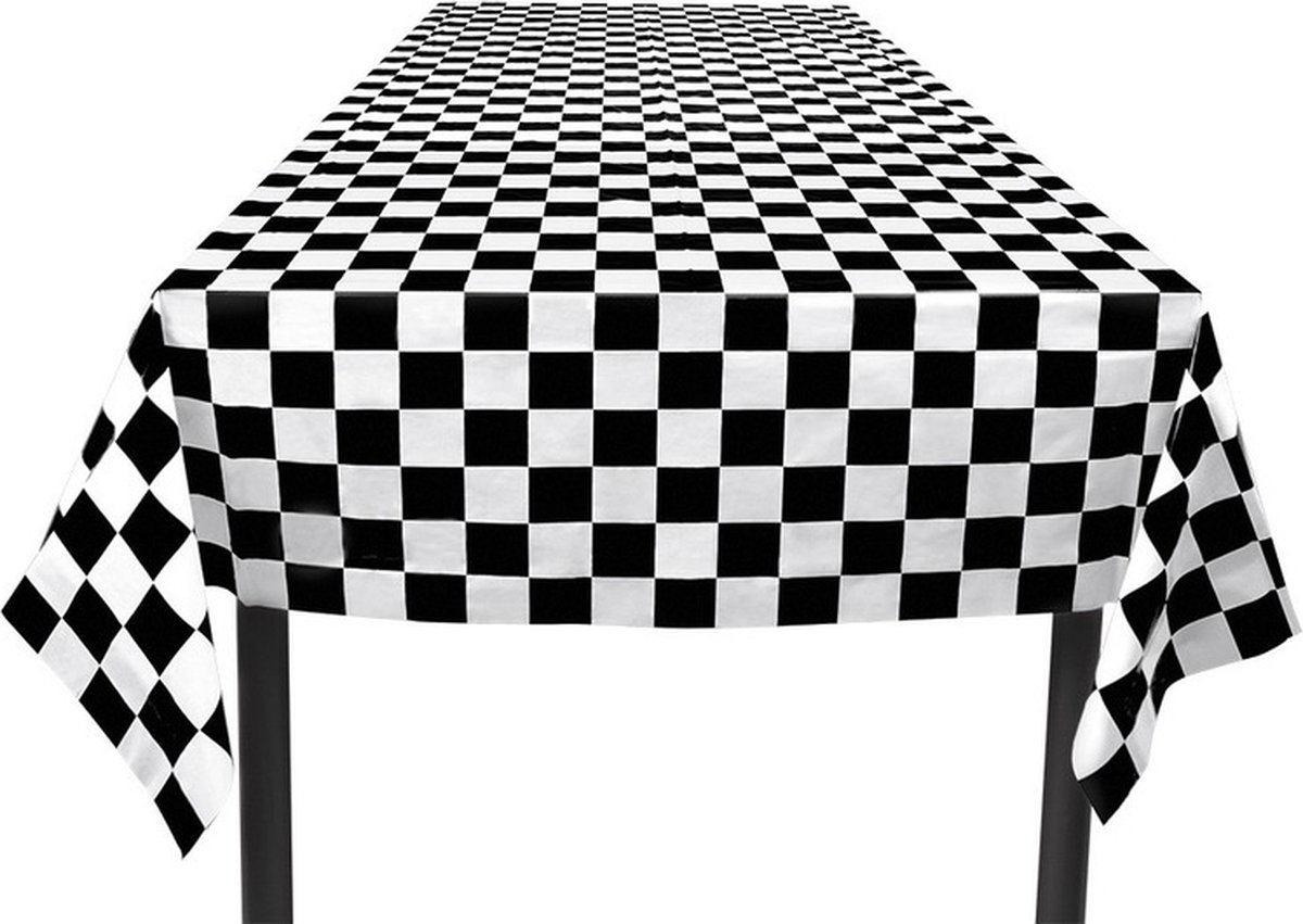Finish tafelkleed - zwart/wit geblokt - 130 x 180 cm - F1