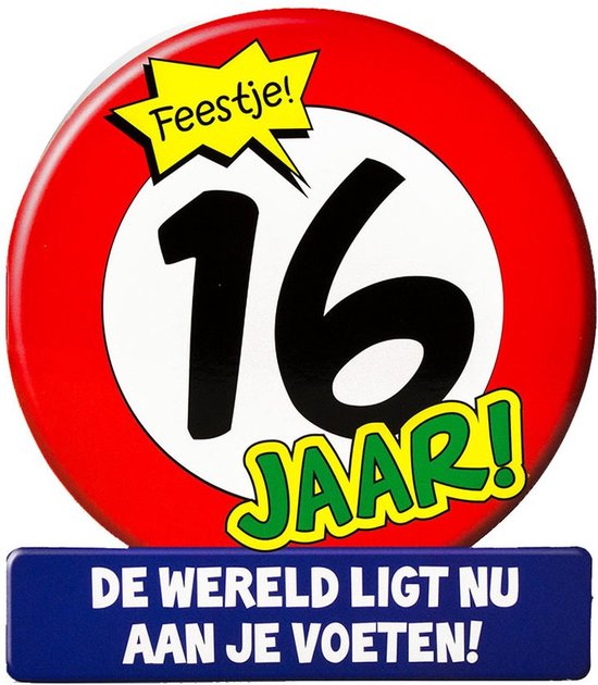 Stopbord wenskaart - 16 jaar - sweet sixteen - 16 x 14 cm - verjaardagskaart - 16e verjaardag - kaarten