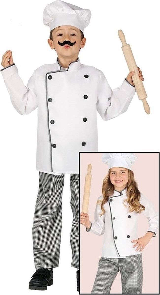 Fiestas Guirca Chef Kok kostuum voor kinderen - verkleedpak - wit - met koksmuts 128/134