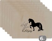 Placemat - Placemats kunststof - Quotes - Hold your horses - Paarden - Spreuken - 45x30 cm - 6 stuks - Hittebestendig - Anti-Slip - Onderlegger - Afneembaar