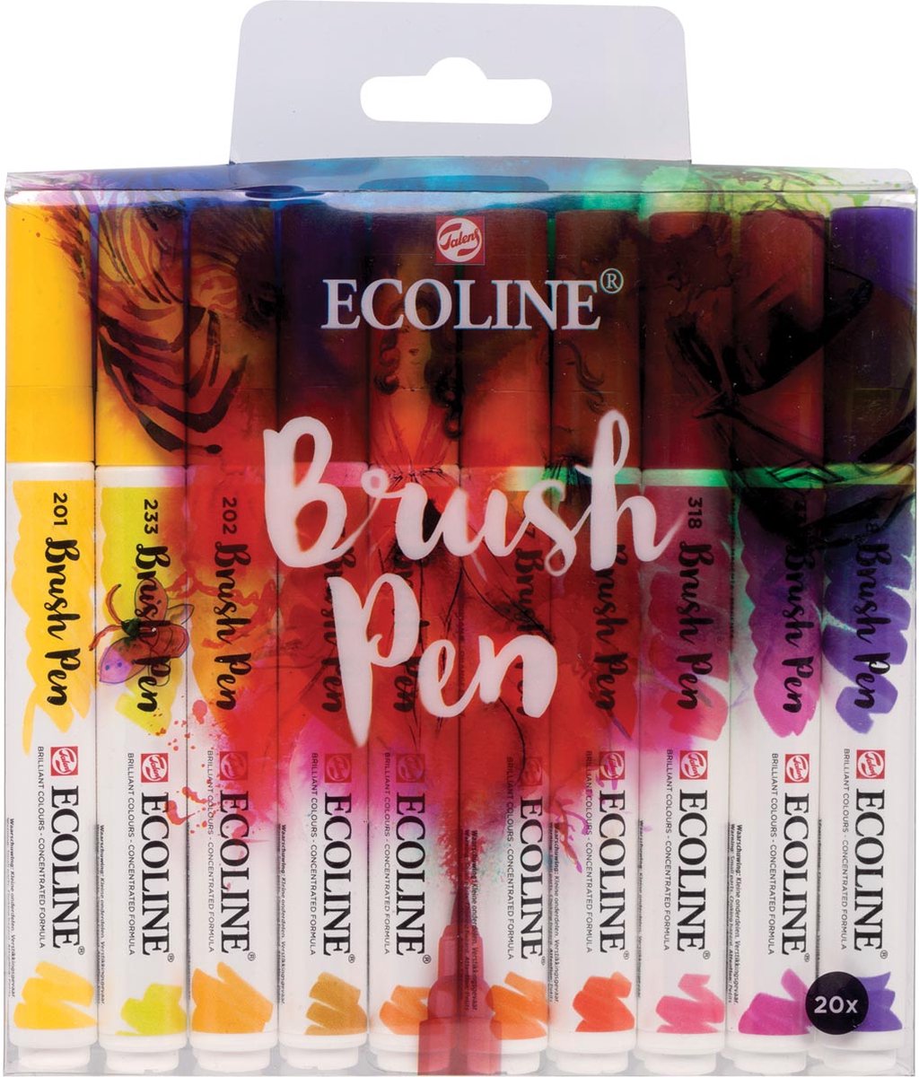 Talens Ecoline Brush pen, etui met 20 stuks in geassorteerde kleuren 3 stuks