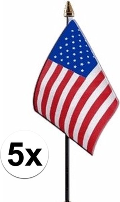 Amerika/USA - 5x - mini vlaggetje van 10 x 15 cm op stokje - Landen vlag - H27 cm - polyester