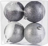 4x Boules de Noël en plastique argenté 10 cm - Paillettes - Boules de Noël en plastique incassables - Décorations d'arbre de Noël en argent