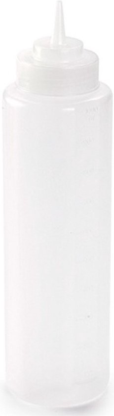 Plasticforte Doseerfles/sausfles - 4x stuks - kunststof - transparant - met schenktuit - 1000 ml - 22 cm