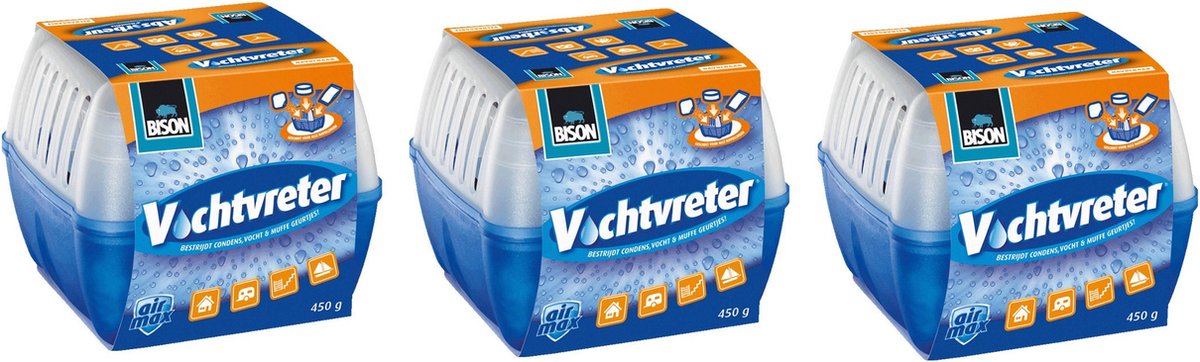 Bol.com 3x stuks bison vochtvreters - 450 gram - Vochtvangers - Voorkomt geurtjes en schimmels aanbieding