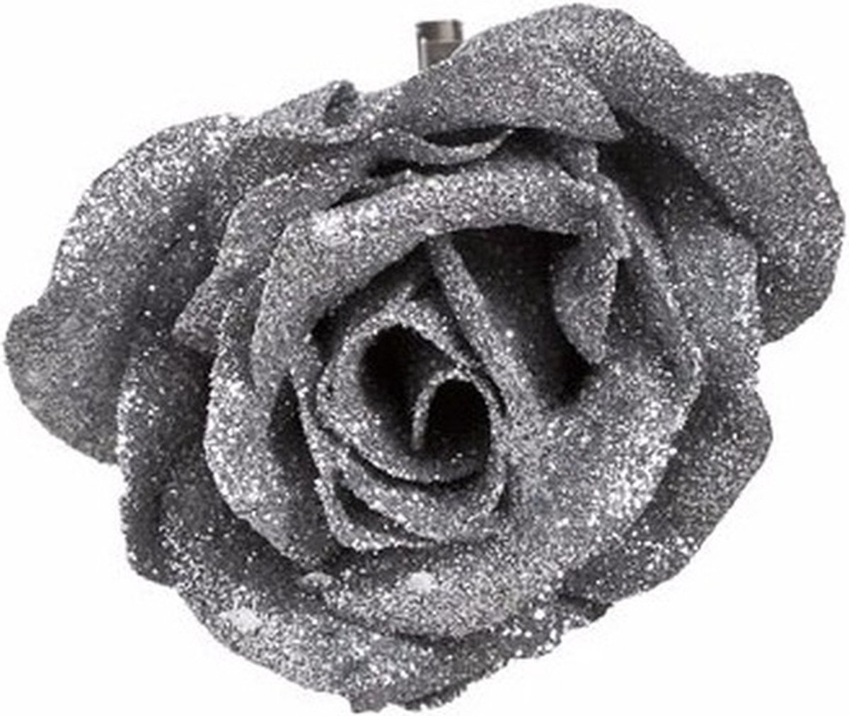 Bellatio Flowers & Plants Cosy & Trendy kersthanger - 1x - bloem - op clip - zilver - 9 cm - Kerstboomversiering