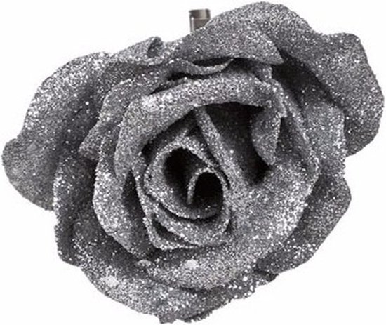 Décoration rose sur clip argent / paillettes 9 cm - Fleur rose artificielle  en argent... | bol.com