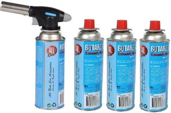 Gasbrander met 4x butaangas fles - creme brulee brander / bbq aansteker |  bol.com