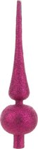 Kunststof piek/kerstboom topper glitter fuchsia roze 23 cm - Kerstversiering/kerstboomversiering