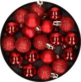 60x stuks kleine kunststof kerstballen rood 3 cm mat/glans/glitter - Onbreekbare plastic kerstballen - Kerstversiering