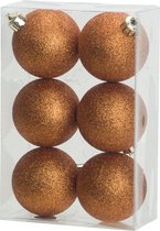 Cosy & Trendy Kerstballen - 6 stuks - oranje glitter - 6 cm