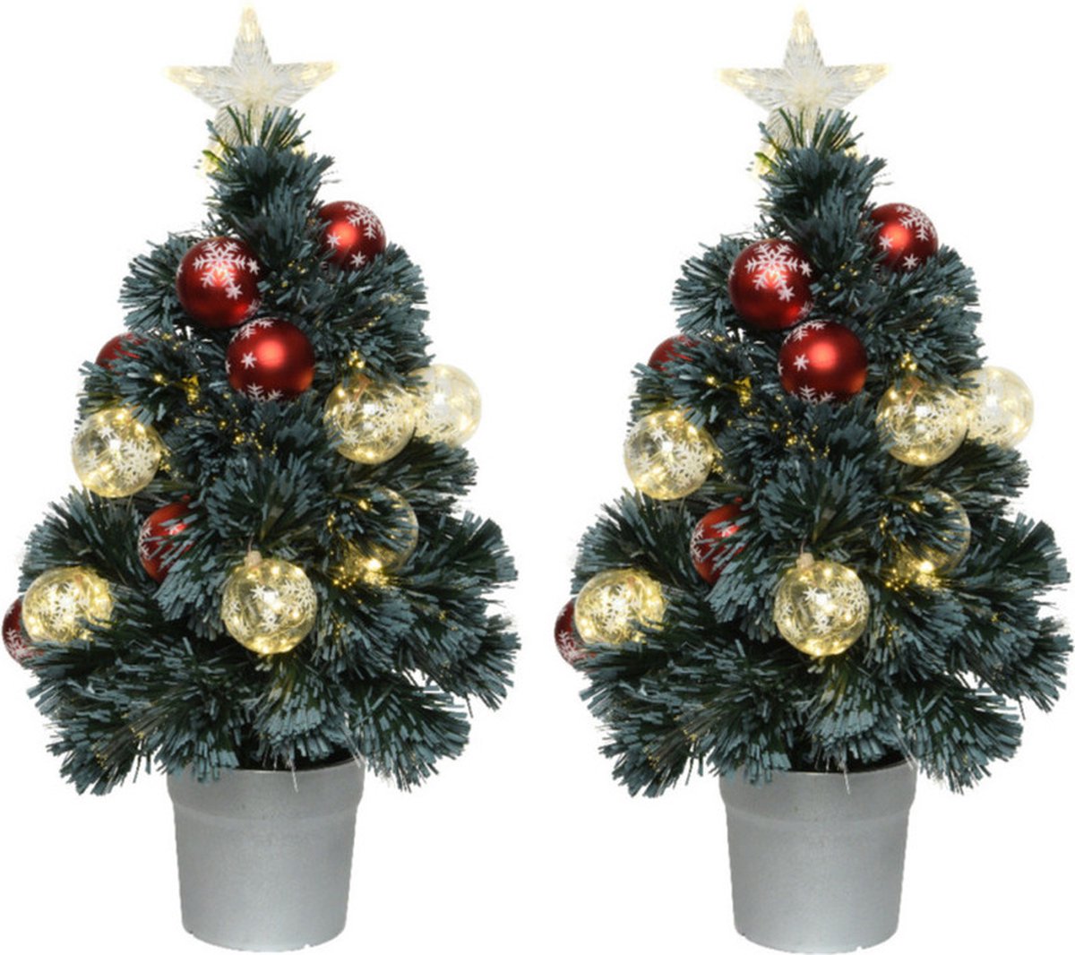 Fiber optic kerstboom/kunst kerstboom met verlichting en kerstballen 60