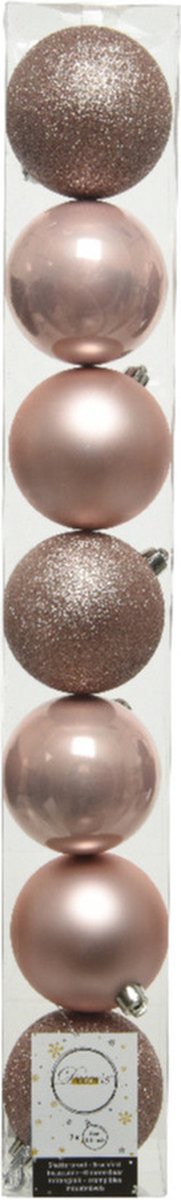 7x stuks kunststof kerstballen lichtroze (blush) 8 cm - Mix - Onbreekbare plastic kerstballen