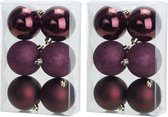 12x Aubergine roze kunststof kerstballen 8 cm - Mat/glans/glitter - Onbreekbare plastic kerstballen - Kerstboomversiering aubergine roze