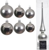 Groot pakket glazen kerstballen zilver glans/mat 50x stuks - 4-6-8 cm incl piek mat 26 cm