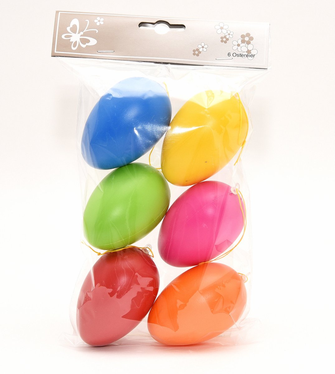 6x stuks Paaseieren Paastakken hangdecoratie Pasen thema vrolijke kleurenmix 8 cm - Paasversiering