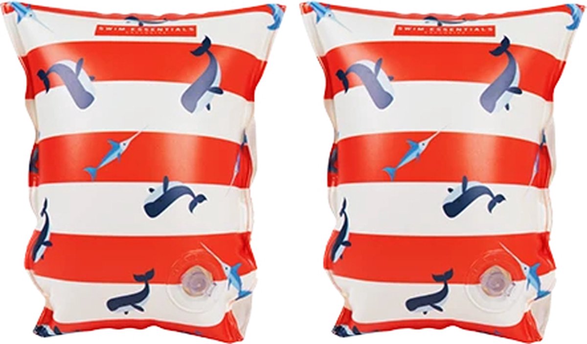 Swim Essentials - Zwembandjes met walvisprint - Zwemvleugels - Kinderen - Jongens - Meisjes - 15-30 kg - 2-6 jaar - PVC - wit - rood