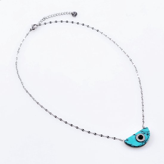 Halve Maan Ketting Dames - Verstelbar - Stalen Zilverkleur - Turquoise Steen Hanger