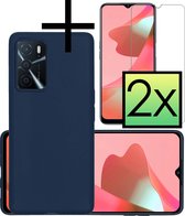 Hoes Geschikt voor OPPO A16 Hoesje Cover Siliconen Back Case Hoes Met 2x Screenprotector - Donkerblauw