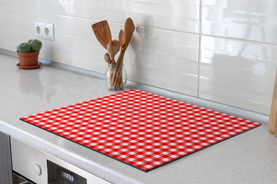 KitchenYeah® Inductie beschermer 60x52 cm - Rood - Rustiek - Patronen - Kookplaataccessoires - Afdekplaat voor kookplaat - Inductiebeschermer - Inductiemat - Inductieplaat mat