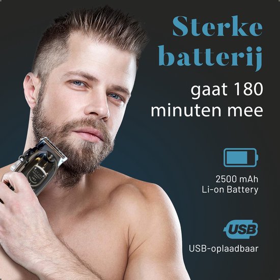 Revahs Tondeuse & Baardtrimmer voor mannen Two - Haartrimmer en Trimmer voor Hoofdhaar & Baard - Draadloze Hair Clipper - 6400 RPM - RVS Messen - 180 Minuten - 4 Opzetkammen
