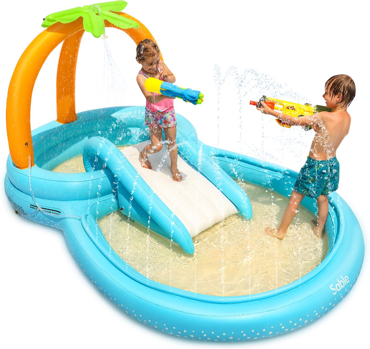 Sable Opblaasbaar Luxe Speelcentrum Waterbad Speelzwembad met Glijbaan voor Kinderen Kinderen Tuin Achtertuin 280 x 180 x 134 CM