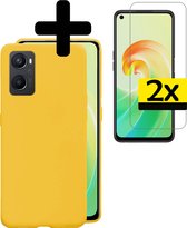 Hoesje Geschikt voor OPPO A76 Hoesje Siliconen Case Met 2x Screenprotector - Hoes Geschikt voor OPPO A76 Hoes Siliconen - Geel