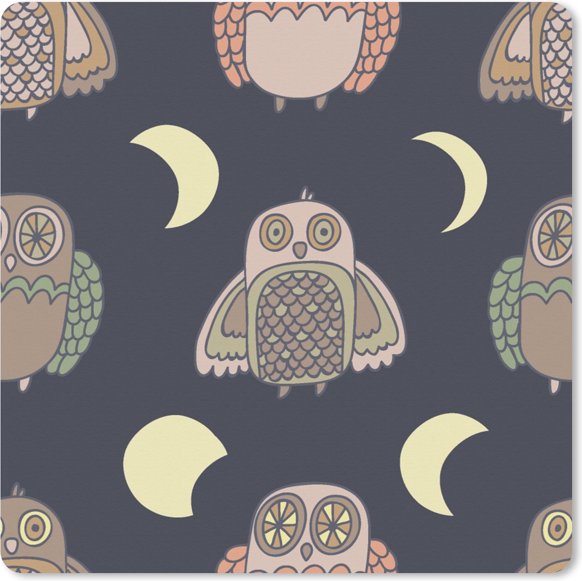 Muismat XXL 80x80 cm - Bureau onderlegger - Bureau mat Uil - Patronen - Maan - Bureaumat - Gaming mousepad xl - Bureaulegger groot - Computer deskmat