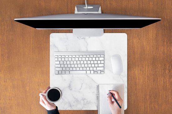 Tapis de souris XXL - Sous-main - Tapis de bureau - Marbre - Wit - Grijs - Luxe - Aspect marbre - Pierre - 60x60 cm - Tapis de souris XXL