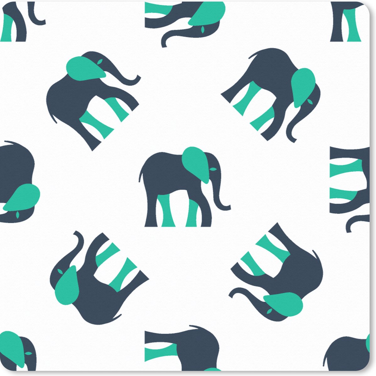Muismat XXL 80x80 cm - Bureau onderlegger - Bureau mat Olifant - Patroon - Groen - Bureaumat - Gaming mousepad xl - Bureaulegger groot - Computer deskmat