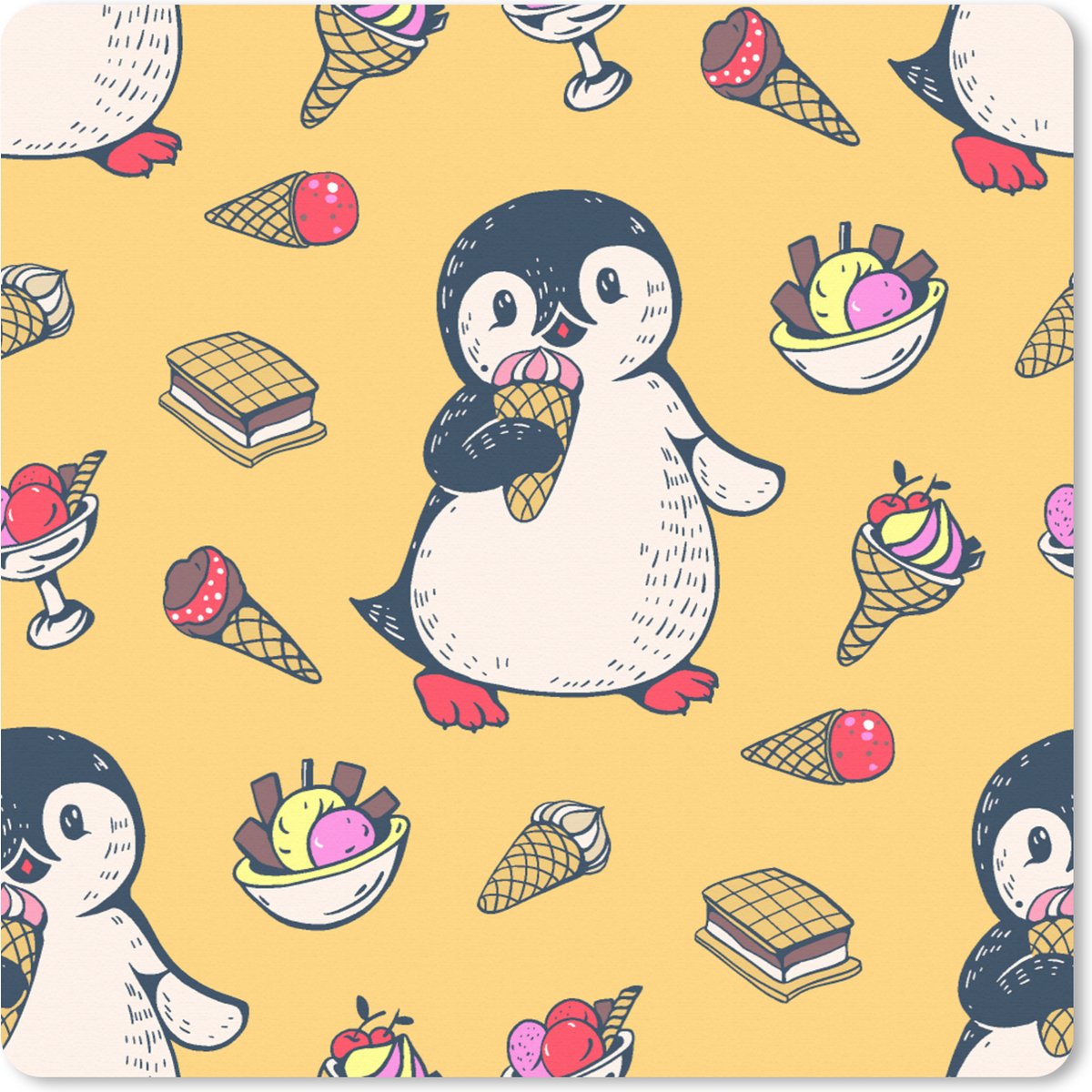 Muismat XXL - Bureau onderlegger - Bureau mat - IJs - Pinguïn - Pooldieren - Kinderen - Design - 80x80 cm - XXL muismat