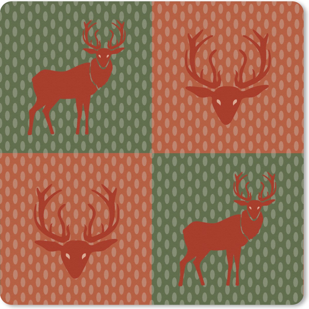Muismat XXL 60x60 cm - Bureau onderlegger - Bureau mat Patroon - Hert - Groen - Rood - Bureaumat - Gaming mousepad xl - Bureaulegger groot - Computer deskmat