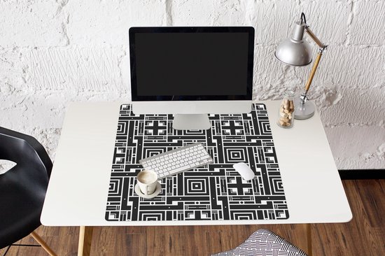 Muismat XXL 80x80 cm - Bureau onderlegger - Bureau mat Geometrie - Patroon - Zwart - Bureaumat - Gaming mousepad xl - Bureaulegger groot - Computer deskmat
