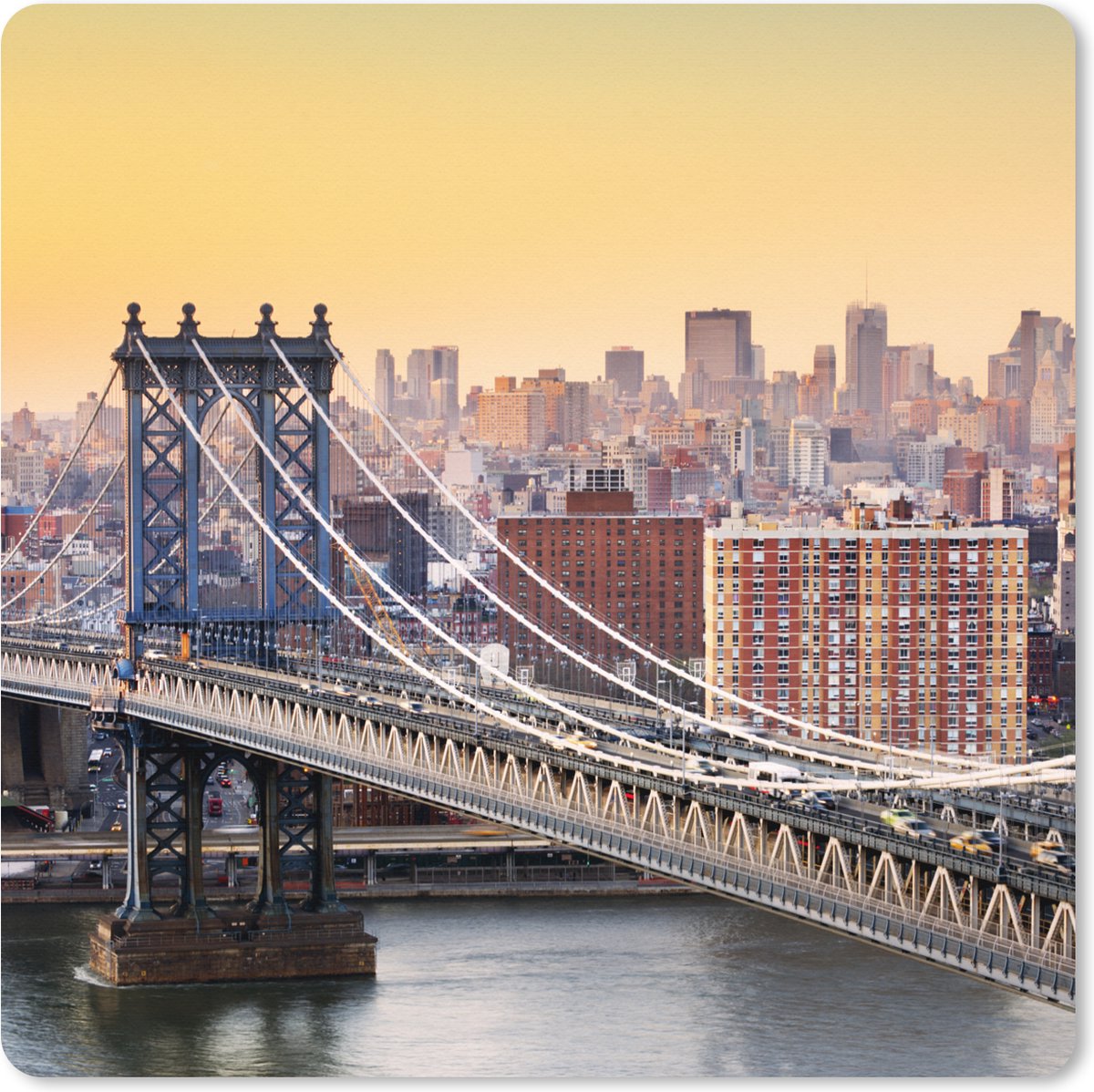 Muismat XXL 60x60 cm - Bureau onderlegger - Bureau mat Manhattan Bridge in New York - Bureaumat - Gaming mousepad xl - Bureaulegger groot - Computer deskmat