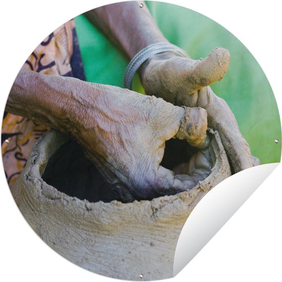 Tuincirkel Handen van een indiaan in een pot - 120x120 cm - Ronde Tuinposter - Buiten XXL / Groot formaat!