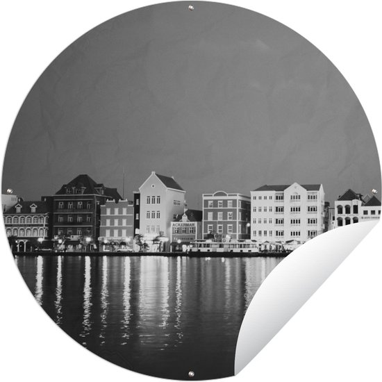 Tuincirkel Curaçao - Willemstad - Zwart - Wit - 90x90 cm - Ronde Tuinposter - Buiten