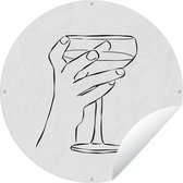 Tuincirkel Abstracte line art van een hand die een glas vasthoudt vierkant - 120x120 cm - Ronde Tuinposter - Buiten XXL / Groot formaat!