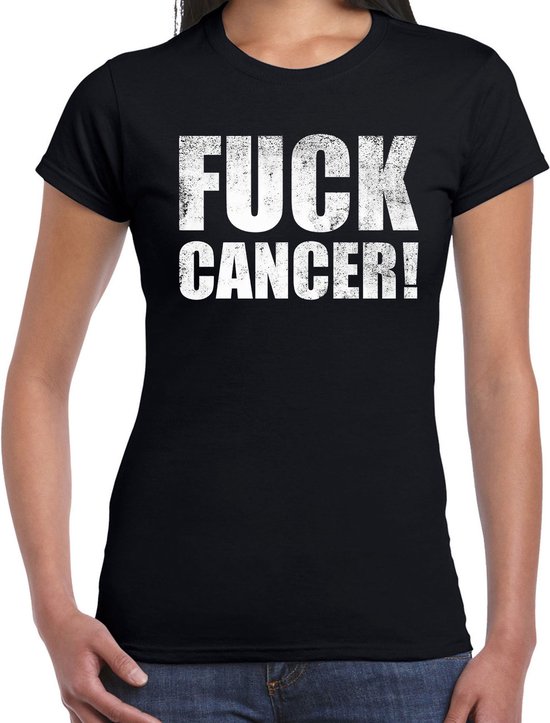 Foto: Fuck cancer t shirt zwart voor dames weg met kanker shirt tekst shirts l