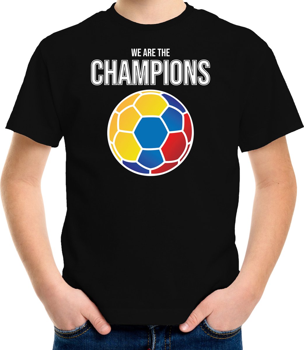 Colombia WK supporter t-shirt - we are the champions met Colombiaanse voetbal - zwart - kinderen - kleding / shirt 146/152