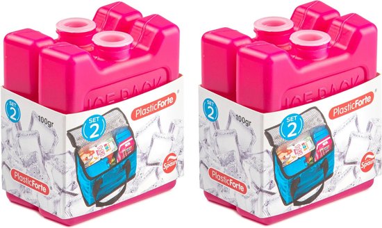 Foto: Voordeelset van 4x stuks kleine koelelementen 7 x 8 cm in het roze plastic