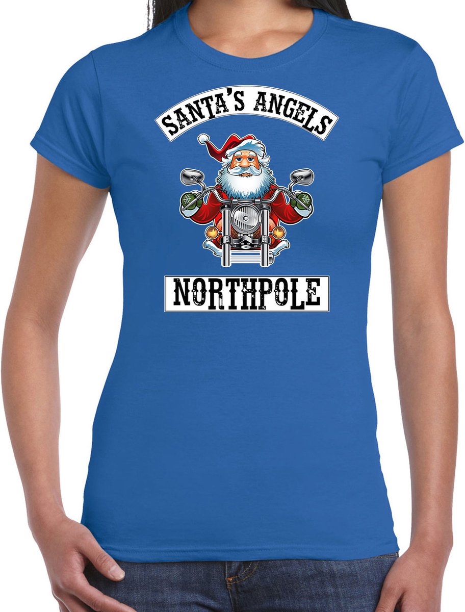 Afbeelding van product Bellatio Decorations  Fout Kerstshirt / Kerst t-shirt Santas angels Northpole blauw voor dames - Kerstkleding / Christmas outfit XXL  - maat XXL