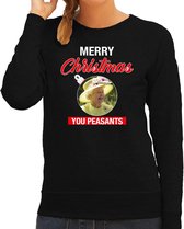 Queen/koningin Elizabeth II Merry Christmas peasants foute Kerst trui - zwart - dames - Kerst sweater / Kerst outfit S