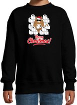 Foute Kerstsweater / Kerst trui met hamsterende kat Merry Christmas zwart voor kinderen- Kerstkleding / Christmas outfit 134/146