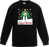 Zwarte kersttrui pinguin voor kerstboom voor jongens en meisjes - Kerstruien kind 152/164