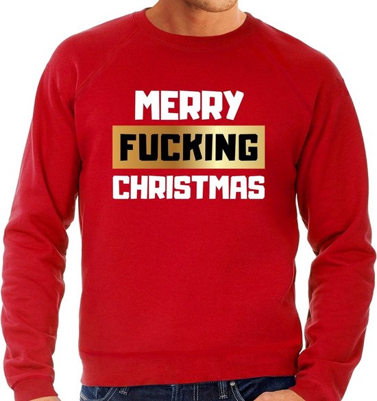 Foute Kersttrui / sweater - Merry fucking Christmas - rood voor heren - kerstkleding / kerst outfit XL