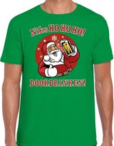 Fout Kerst t-shirt - bier drinkende kerstman - niks HO HO HO doordrinken - groen voor heren - kerstkleding / kerst outfit S