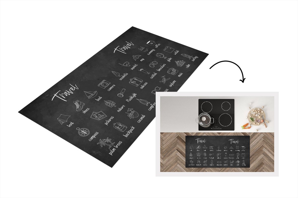 KitchenYeah Keukenloper - Loper keuken - Spreuken - Quotes - Travel - Zwemmen - Koffie - 120x60 cm - Keukenloper vinyl Multicolor