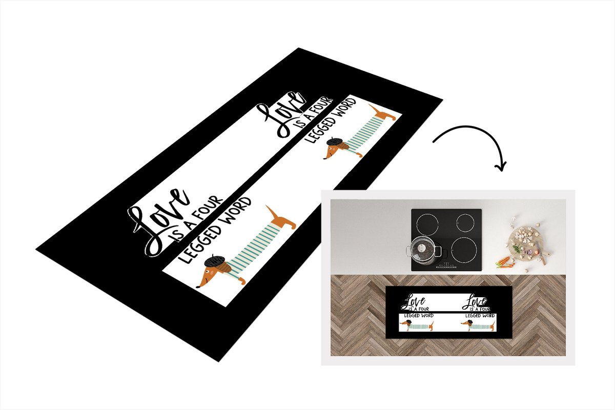 KitchenYeah Keukenloper - Loper keuken - Quotes - Love is a four legged word - Spreuken - Honden - 120x50 cm - Keukenloper vinyl Multicolor